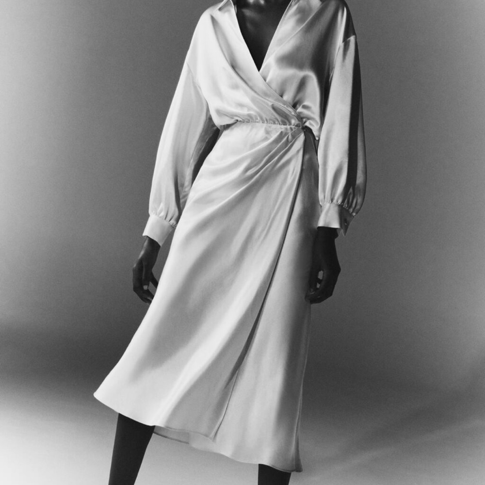 Zara satin effect wrap dress with split